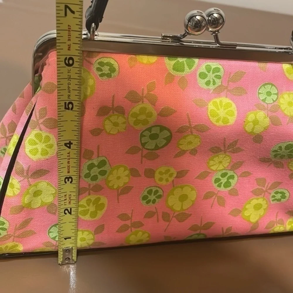 Glenda Gies Handbag lemon lime pink floral snap clutch purse
